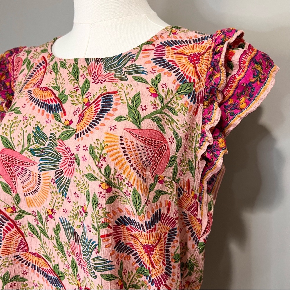 Cynthia Rowley Floral Ruffle Sleeve Top Size L - Picture 2 of 8